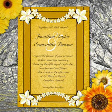 Rustic Gold White Floral Custom Wedding Invitation