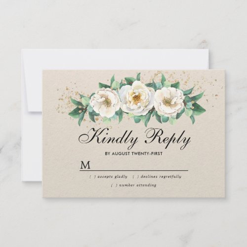 Rustic Gold White Floral Wedding RSVP
