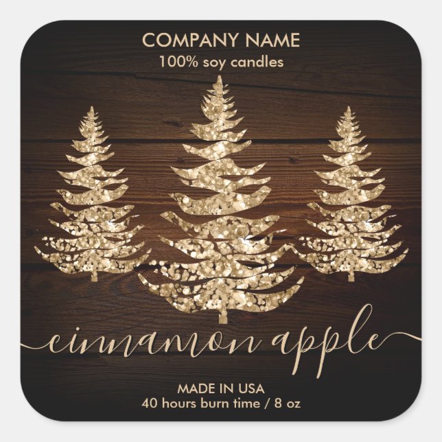 Rustic Gold Wood Christmas Tree Candle label (Front)