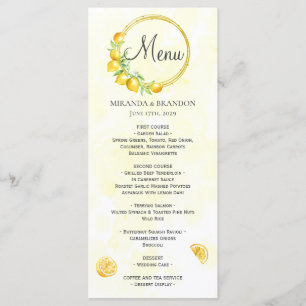 Rustic Gold Wreath Lemon Summer Wedding Menu Card