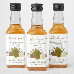 Rustic Gold & Yellow Roses Wedding Thank You Mini Liquor Bottle Label