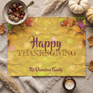 Rustic Golden Autumn Leaves Family Thanksgiving Holiday Postcard