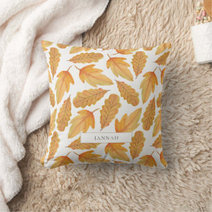 Rustic Golden Autumn Leaves Watercolor Botanical Throw Pillow