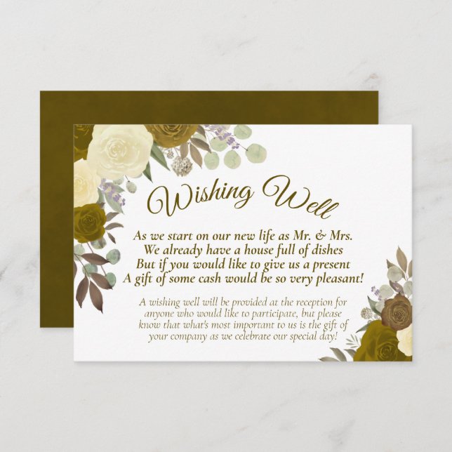 Rustic Golden Boho Floral Wedding Wishing Well Enclosure Card (Front/Back)