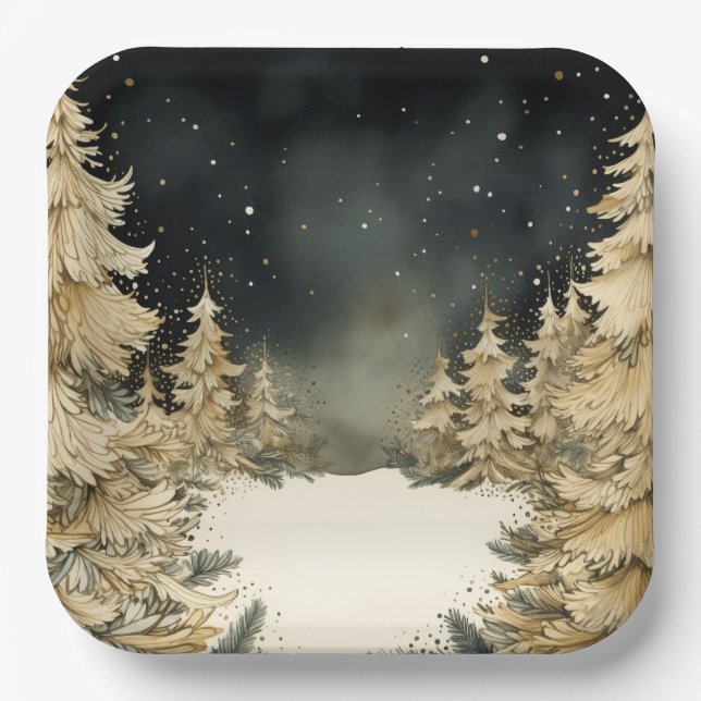 Rustic Golden Christmas Paper Plates (Front)