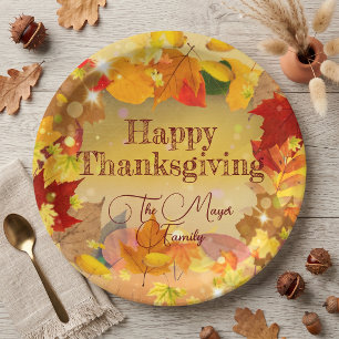 Rustic Golden Fall Foliage Family Thanksgiving Paper Plates