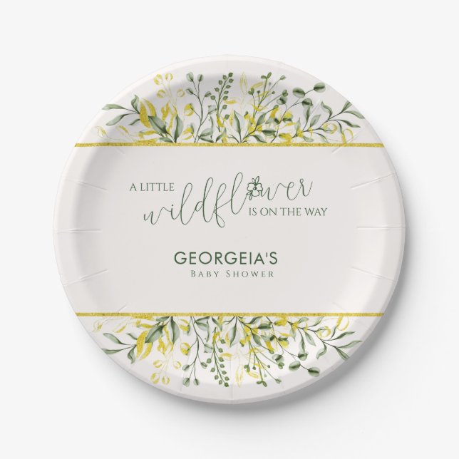 Rustic Golden Frame Wildflower on the Way  Paper Plates (Front)