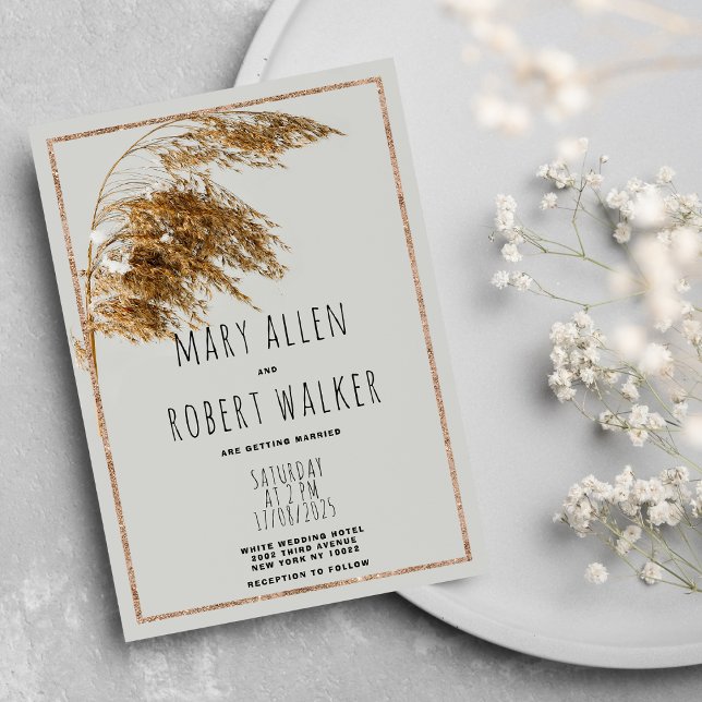 Rustic golden gray wetland floral wedding invitation (Rustic golden gray wetland floral wedding )