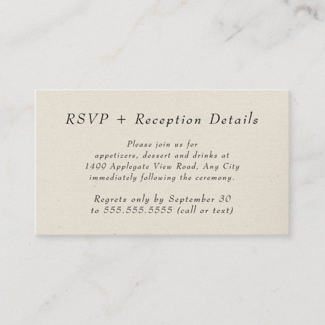 Rustic Golden Greenery reception details + rsvp Enclosure Card (Front)
