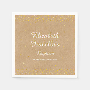 Rustic Golden Hearts Confetti Baptism Christening Napkins