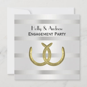 Rustic Golden Horseshoes Silver Wht Engagement Invitation