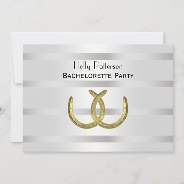 Rustic Golden Horseshoes Silver Wht H Bachelorette Invitation (Front)