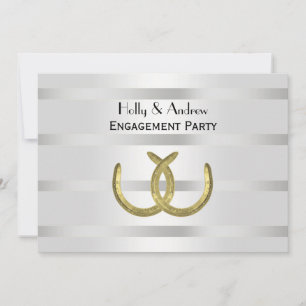 Rustic Golden Horseshoes Silver Wht H Engagement Invitation