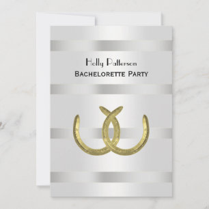Rustic Golden Horseshoes Silver Wht V Bachelorette Invitation
