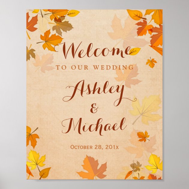 Rustic Golden Maple Leaves Fall Wedding Sign