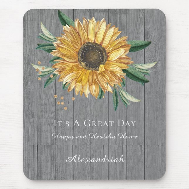 Rustic Golden Sunflower Gray Barn Wood Mouse Pad (Front)
