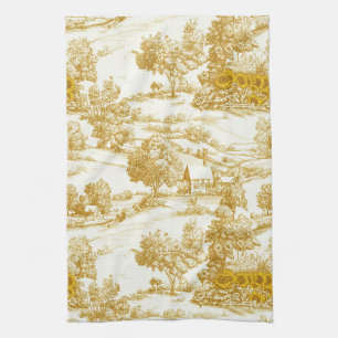 Rustic Golden Sunflower Homestead Toile Pattern Kitchen Towel