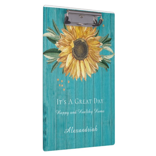 Rustic Golden Sunflower Teal Blue Barn Wood  Clipboard (Right)