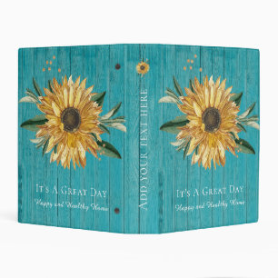 Rustic Golden Sunflower Teal Blue Barn Wood Mini B Binder