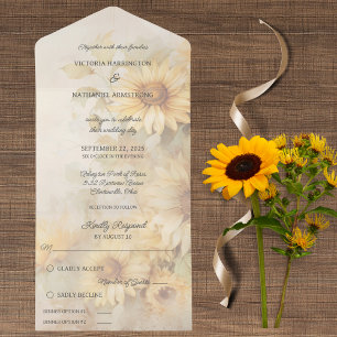 Rustic Golden Sunflowers All In One Invitation