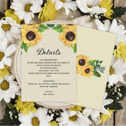 Rustic Golden Sunflowers Wedding Details  Invitation