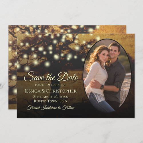 Rustic Golden Tree Lights  Photo Elegant Wedding Save The Date