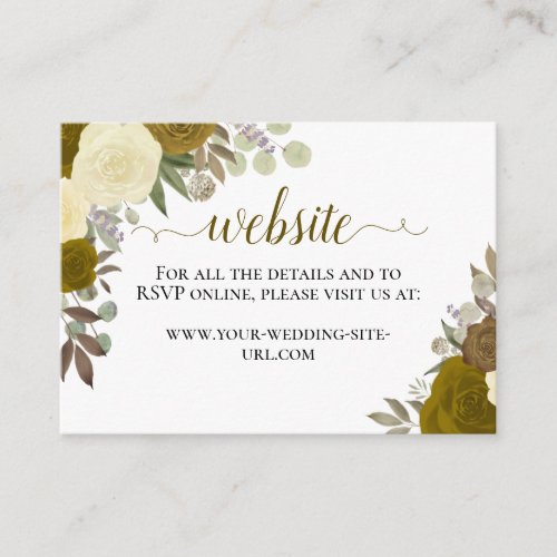 Rustic Golden Watercolor Roses Wedding Website Enclosure Card