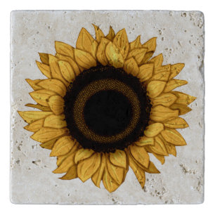 Rustic Golden Yellow Sunflower Stone Trivet
