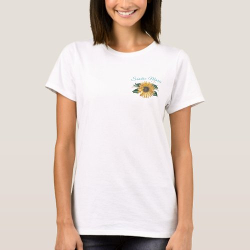 Rustic Golden Yellow Sunflower Teal Script T_Shirt