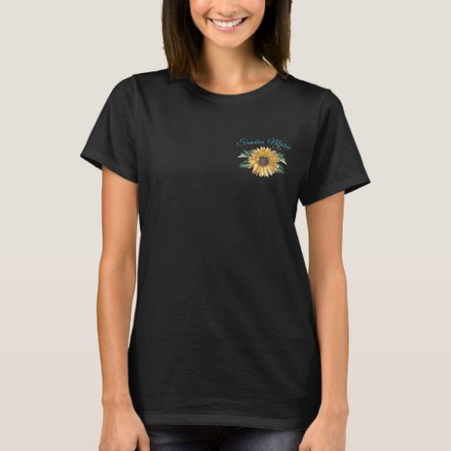 Rustic Golden Yellow Sunflower Teal Script  T_Shirt