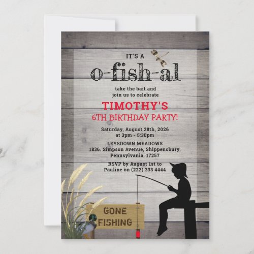 Rustic Gone Fishing Kids Birthday Party Invitation