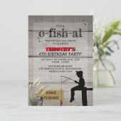 Rustic 'Gone Fishing' Kids Birthday Party Invitation (Standing Front)