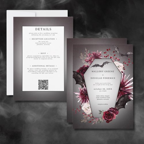 Rustic Gothic Black Burgundy Halloween All In One Invitation