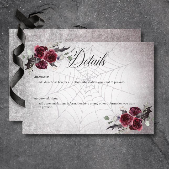 Rustic Gothic Black & Burgundy Halloween Details Enclosure Card (Rustic Gothic Black & Burgundy Halloween Wedding Details Card)