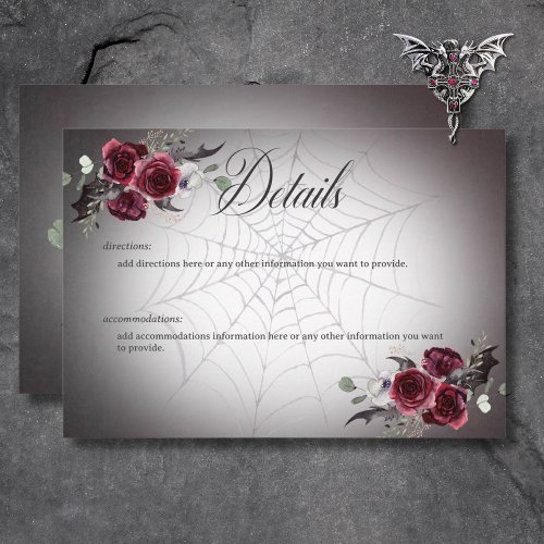 Rustic Gothic Black  Burgundy Halloween Details Enclosure Card