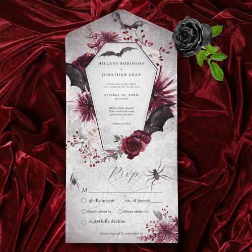 Rustic Gothic Black  Burgundy Halloween Dinner    All In One Invitation