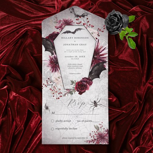 Rustic Gothic Black Burgundy Halloween No Dinner All In One Invitation