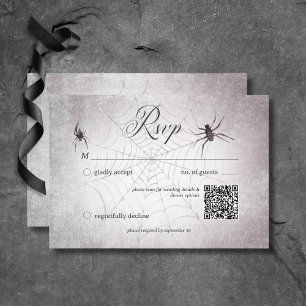 Rustic Gothic Black & Burgundy Halloween QR Code RSVP Card