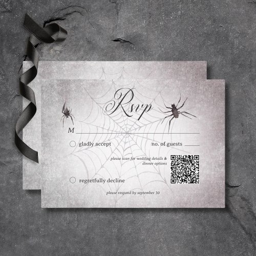 Rustic Gothic Black  Burgundy Halloween QR Code RSVP Card