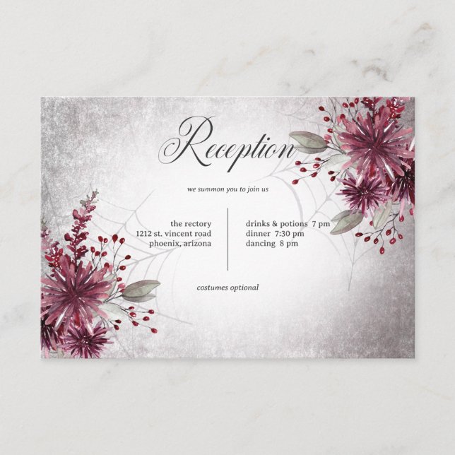Rustic Gothic Black & Burgundy Halloween Reception Enclosure Card (Front)