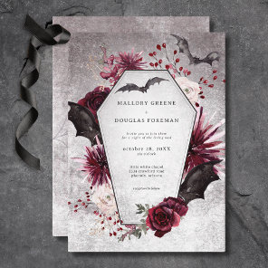 Rustic Gothic Black & Burgundy Halloween Wedding Invitation