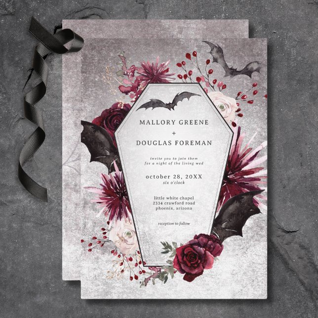 Rustic Gothic Black & Burgundy Halloween Wedding Invitation (Rustic Gothic Black & Burgundy Halloween Wedding Invitation)