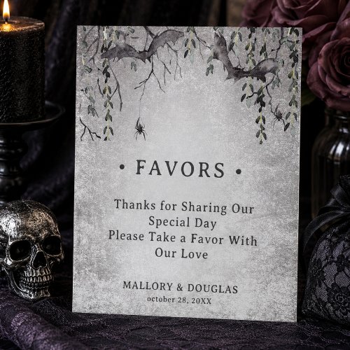 Rustic Gothic Black Burgundy Halloween Wedding Pedestal Sign