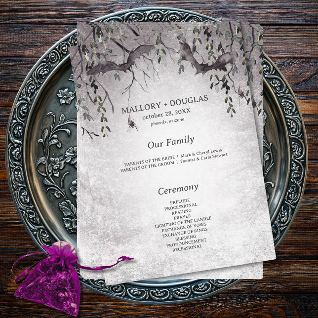 Rustic Gothic Black & Burgundy Halloween Wedding Program (Creator Uploaded)