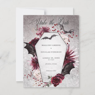 Rustic Gothic Black & Burgundy Halloween Wedding Save The Date