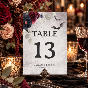 Rustic Gothic Black & Burgundy Halloween Wedding Table Number