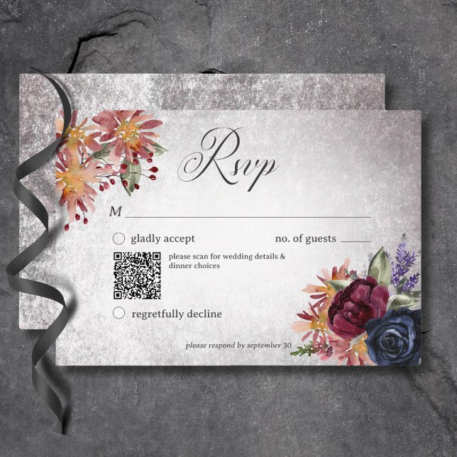 Rustic Gothic Colors Halloween Wedding QR Code RSVP Card (Rustic Gothic Colors Halloween Wedding QR Code RSVP Card)