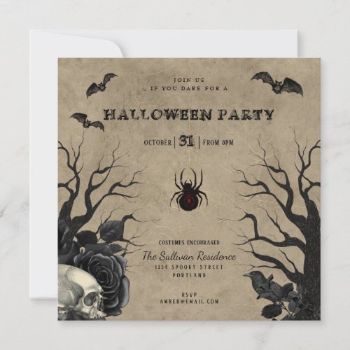 Rustic Gothic Halloween Party Invitations