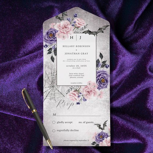 Rustic Gothic Pink  Purple Halloween No Dinner    All In One Invitation