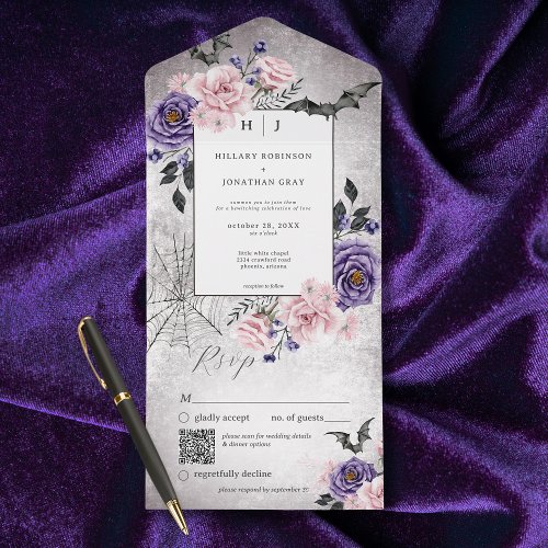 Rustic Gothic Pink  Purple Halloween QR Code All In One Invitation